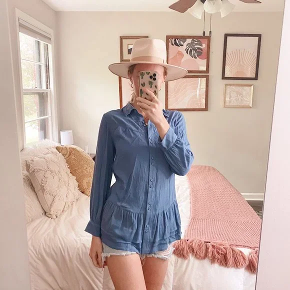 Soft Surroundings Blue Peplum Button Up Tunic - Picture 2 of 8